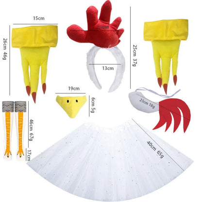 Chicken Costume Set Chicken Headband Tail Nose Gloves Tutu Skirt Socks for Women Halloween Rooster Dress up Thanksgiving Outfit Good Vibrations