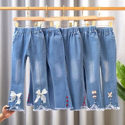 Kids Girls Jeans Pants for 2024 New Spring Autumn Long Flared Jeans Children's Pants 4-10Yrs Girls Cowboy Pants Trousers Good Vibrations