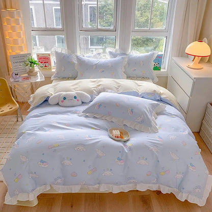 Sanrio Kids Bedding Set Kuromi Cinnamoroll Mymelody Duvet Cover Bed Sheet Pillowcase Bedsheet Double Single King Queen Twin Size Good Vibrations