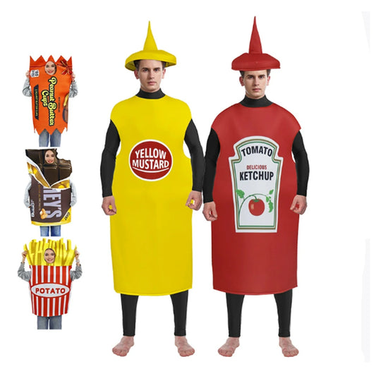 Festival Costumes Red Tomato Delicious Ketchup Costume Adult Boy Girl Funny Disguise Suit Yellow Halloween Cosplay Party Clothes Good Vibrations
