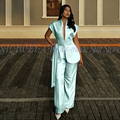 Modern Women Suits For Wedding Business Fashion 2 Pieces Sets Elegant Women's Sets Outfits Short Sleeves Jacket Pants Customized Good Vibrations