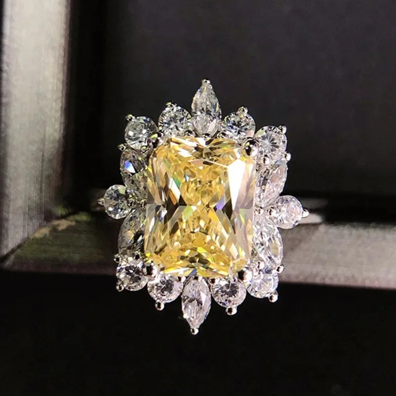New Elegant Yellow Cubic Zirconia Women Rings Luxury Wedding Anniversary Party Lady's  Accessories Bright Fashion Jewelry Good Vibrations