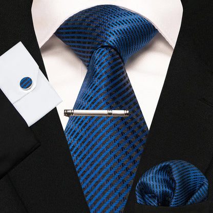 8cm Silk Mens Ties Green Black Ties plaid stripe NeckTie Pocket Square Cufflinks Tie clips Set Men's Wedding business Party Tie Good Vibrations
