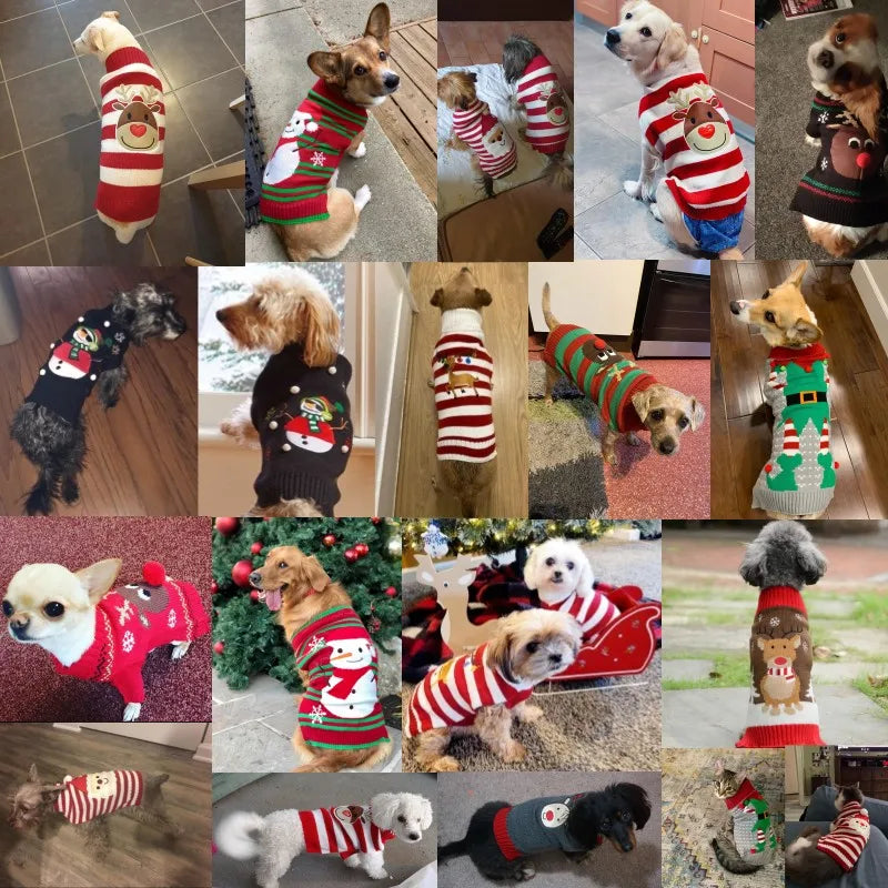 Dog Christmas Clothes Winter Dog Sweater Warm Clothing 2025 Pupppy Sweatshirt Dog Coat for Large Dogs Striped Print Pet Pullover Good Vibrations