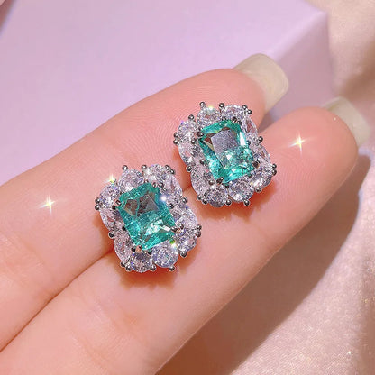 New Paraiba Women's Jewelry Set Princess Bling Bling Zircon Stud Earrings Pendant Adjustable Ring Three Piece Set Party Gift Good Vibrations