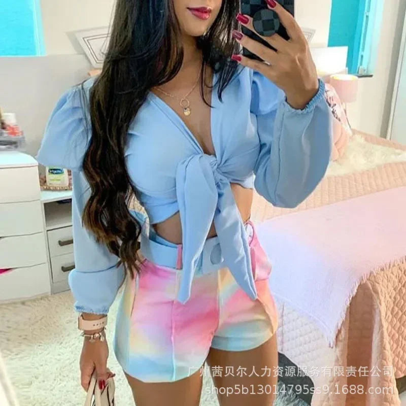 Summer Outfits for Women New Rainbow Tie Sexy Two Piece Set Women Good Vibrations