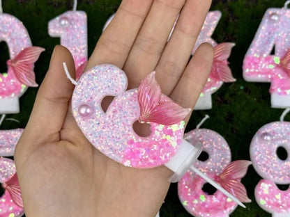 Digital Birthday Candles Party Decoration Birthday Pink Candles Sparkling Pink Beauty Fish Tail Wedding Boys Girls Gifts Number Good Vibrations