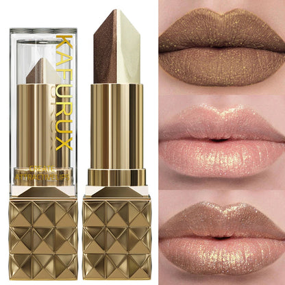 1PC Glitter Shiny Metallic Two Tone Lipstick Matte Pearlescent Lip Tint,Long Lasting Lip Senior Lip Makeup Gifts Lip Gloss Coste Good Vibrations