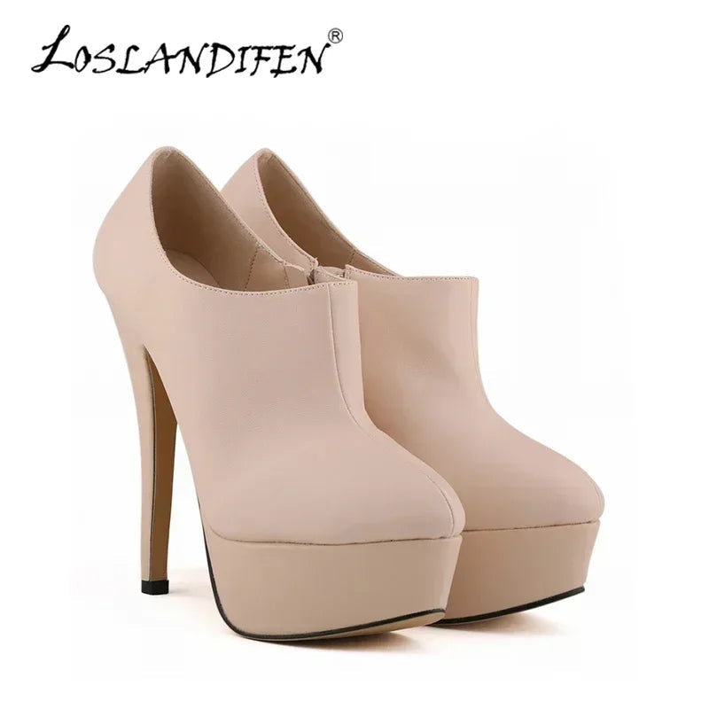 Women Boots Sexy Stilettos Fashion Autumn Winter 14cm Round Toes High Heels Ladies Casual Platform Pumps Leather Party Shoes Good Vibrations