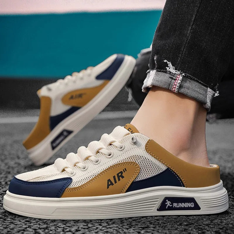 Men's shoes half slippers summer slip-on mesh shoes heelless platform sole bag toe hole trendy casual fashion versatile shoes Good Vibrations