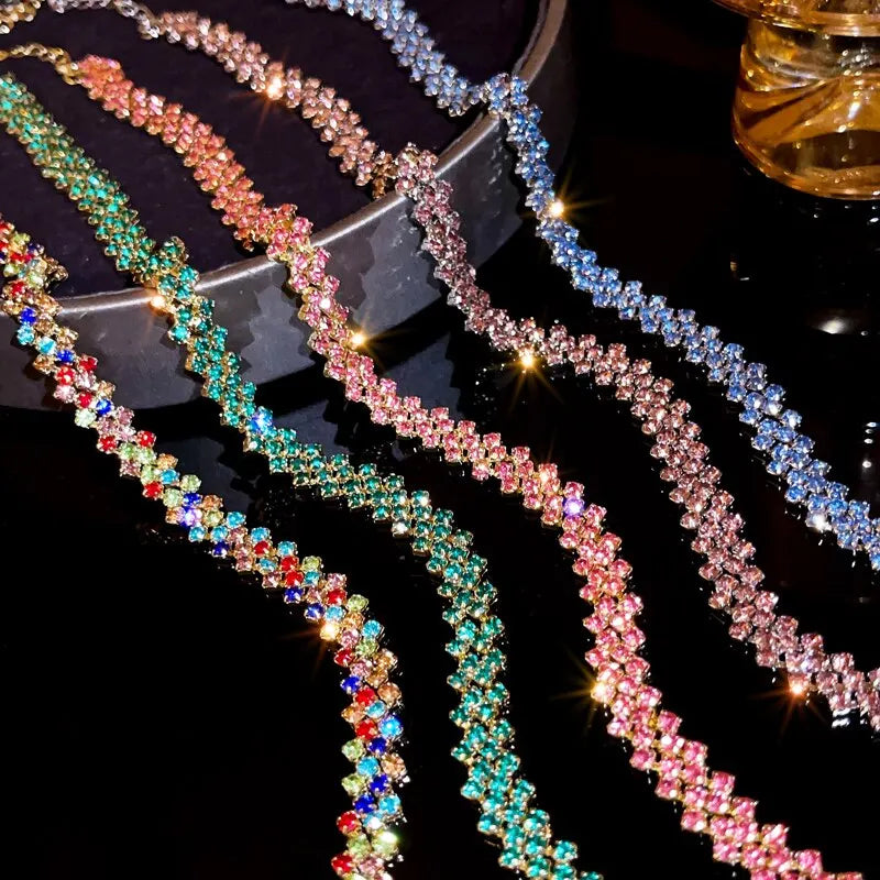 Luxury Shiny Full Rhinestone Choker Necklace for Women Personalized Geometric Crystal Necklaces Wedding Jewelry Party Gifts Good Vibrations Adult Super Store