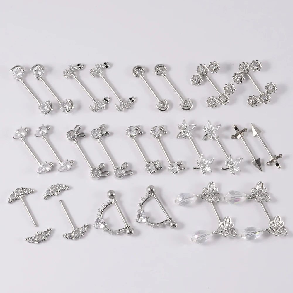 6Pairs/Lot 361L Surgical Steel Nipple Barbell Ring Moon Nipple Ring Scissors Nipple Shield 14G Tongue Piercing Body Jewelry Good Vibrations