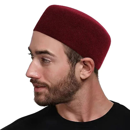 Muslim Hats for Men Red Black Berets Real Wool Elegant Headwear Islamic Hijabs Dancing Party Outdoor Prayer Caps African Hat Good Vibrations