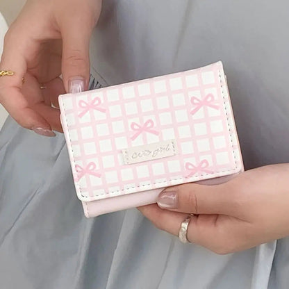 Pouch Sweet Cute Tri-Fold Purses Lattice Multiple Card Slot Women Card Holder Candy Color PU Leather Coin Purse Student Good Vibrations