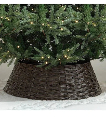 Christmas Tree Skirt Retro Round Basket Xmas Trees Foot Decor Collar for Home Festival Party Background Decoration Gift Good Vibrations