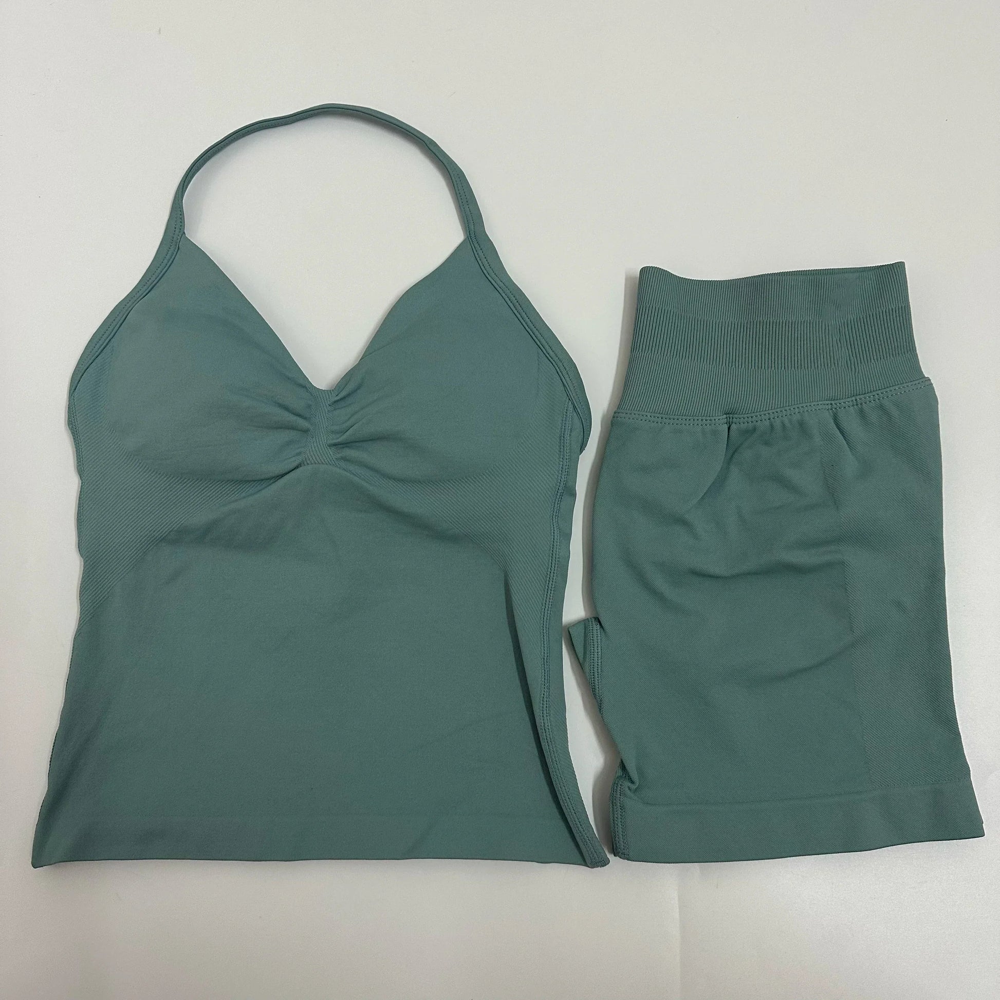 2 Pieces Women Yoga Set Seamless Impact Longline Strappy Tank Top Scrunch Sports Shorts Gym Clothes Woman Summer Workout Outfit Good Vibrations