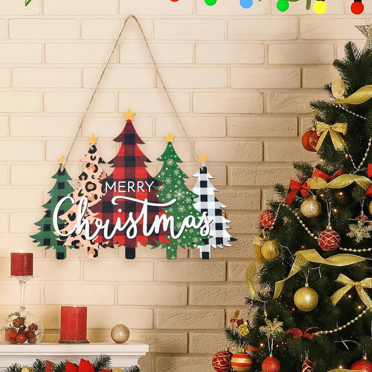 Christmas Door Hanging Merry Christmas Decorations for Home 2025 Navidad Xmas Tree Wall Pendant New Year 2026 Good Vibrations