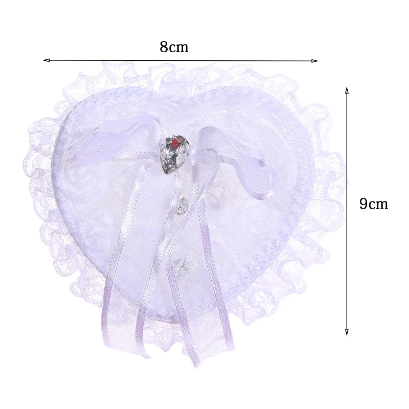 Ring Box Heart Wedding Lace Holder Pillow Ceremony Pillows Jewelry Bearer White Shape Boxes Pearl Rhinestone Case Love Proposal Good Vibrations