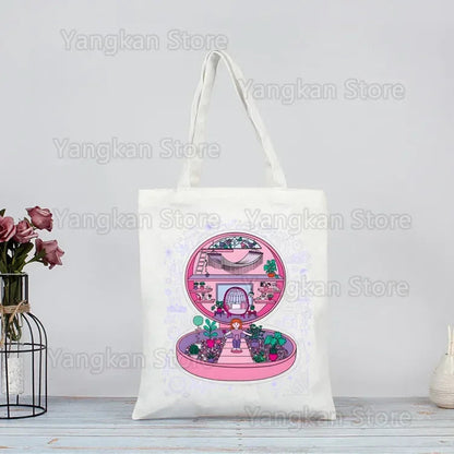 Polly Pocket Print Reusable Shopping Bag Bolsas De Tela Grocery Shopper Shopping Jute Bag Cotton Bag Jute Sacola Reciclaje Good Vibrations