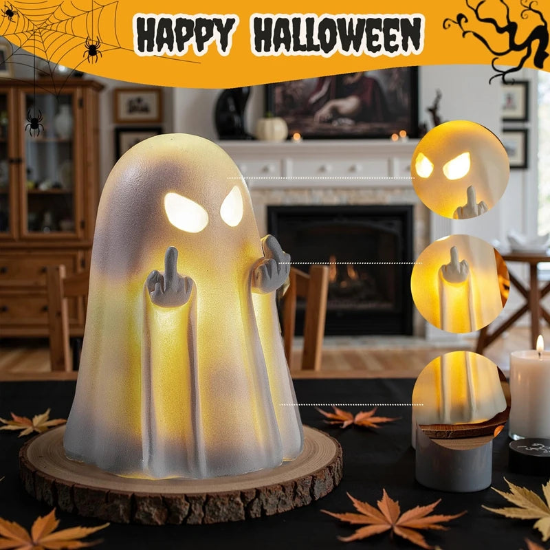 Halloween Ghost Figurine Cute Spooky Resin Statue Finger Ghost Ornaments Perfect For Party Home  Indoor & Porch Halloween Decor Good Vibrations