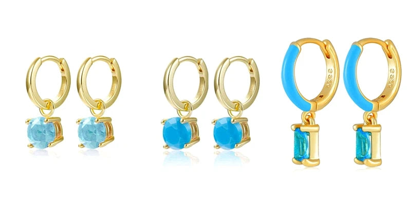 925 Sterling Silver Needle Summer Blue Earrings Trend 18K Gold Hoop Earrings for Women Fashion Puncture Jewelry Ear Accessories Good Vibrations
