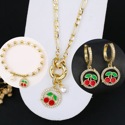 3pcs Hot Sale Shiny Zirconia Crystal Cherry Necklace Bracelet Earrings Jewelry Set Fashion for Woman Girl Wedding Lucky Jewelry Good Vibrations Adult Super Store