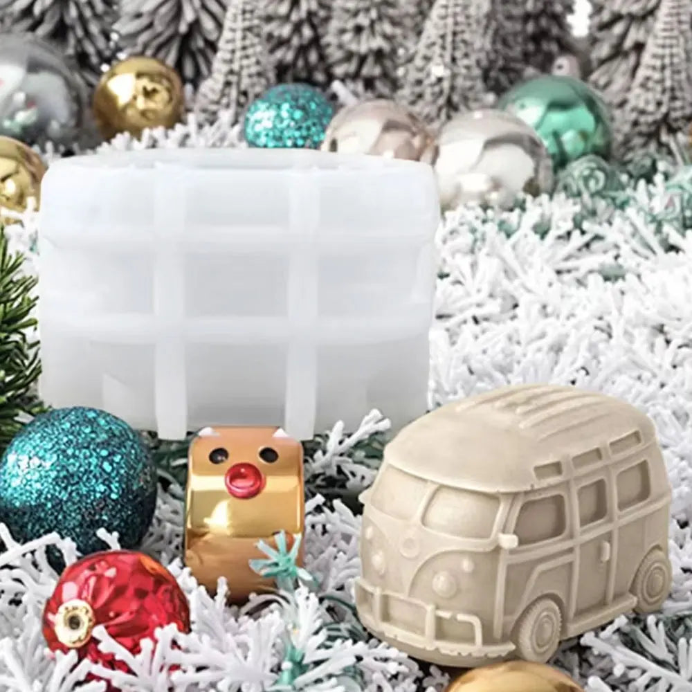 Christmas Tree Car Silicone Aromatherapy Candle Mold 3D Cedar Bus Shape DIY Plaster Resin Making Tool Handmade Party Favor Decor Good Vibrations