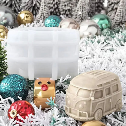 Christmas Tree Car Silicone Aromatherapy Candle Mold 3D Cedar Bus Shape DIY Plaster Resin Making Tool Handmade Party Favor Decor Good Vibrations