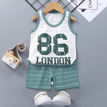 Children Sets Kids Clothes Boys Girls Vest Suit  Summer Children's Clothing baby Cotton T-Shirts Shorts Tank Top Sleeveless Good Vibrations
