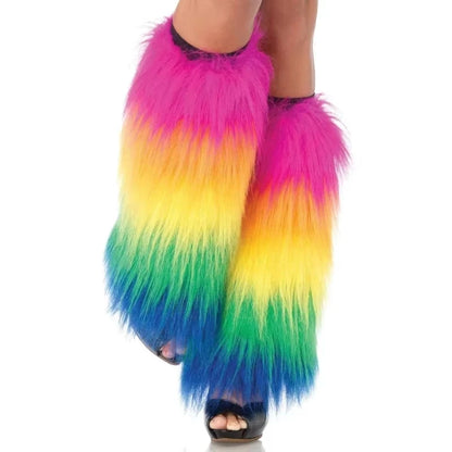 Halloween Carnival Role Play Accessories Leg Covers Colorful Stitching Fluorescent Faux Fur Warm Foot Covers Party Performance Good Vibrations
