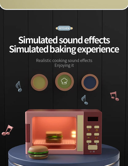 Toy Microwave Oven Playset with Light and Sound, Toy kitchen Appliances for Kids, Play kitchen accessories and Toy Food for Kids Good Vibrations