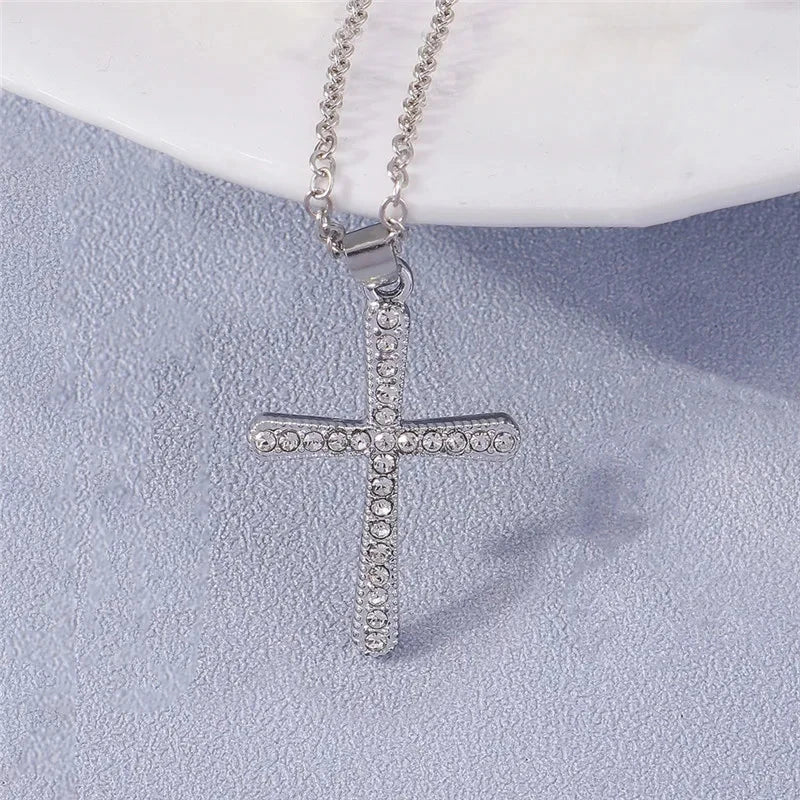 Fashion Cross Necklace for Women Men Gold Silver Color Dazzling Crystal Jesus Crucifix Necklace Christian Jewelry Wholesale Good Vibrations