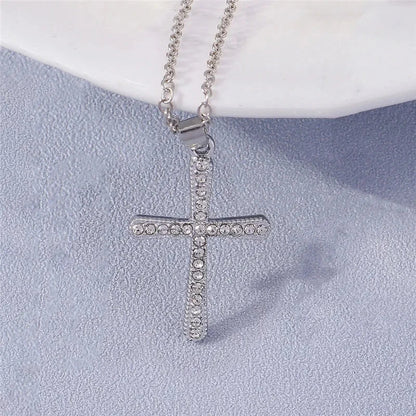 Fashion Cross Necklace for Women Men Gold Silver Color Dazzling Crystal Jesus Crucifix Necklace Christian Jewelry Wholesale Good Vibrations