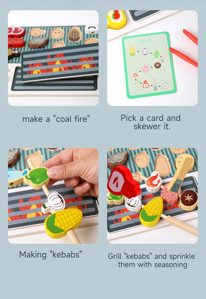 Simulation Kitchen Pretend Toy Wooden Toddler DIY BBQ Toy Set Classic Game Montessori Educational Toy For Children Kids Gift Good Vibrations