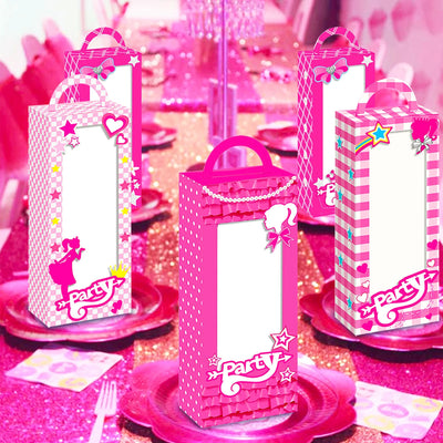 12 PCs Let's Go Party Supplies Pink Candy Boxes Let's Go Party Gift Box Treat Bags Goodie Bags for Girl Birthday Party