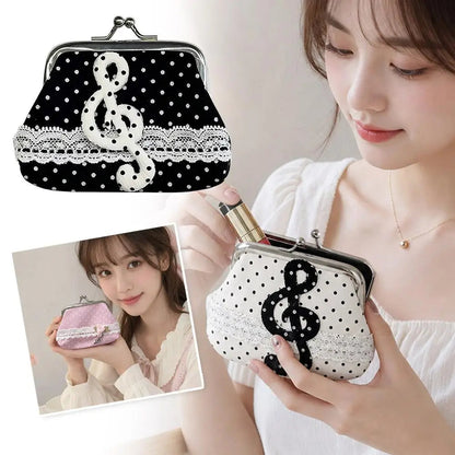 Cute Y2k Coin Purses Lady Small Wallet Wave Dot Handmade Lace Showa Rose Vintage Bag Hanging Pendant Earphone Bag Wallet Good Vibrations