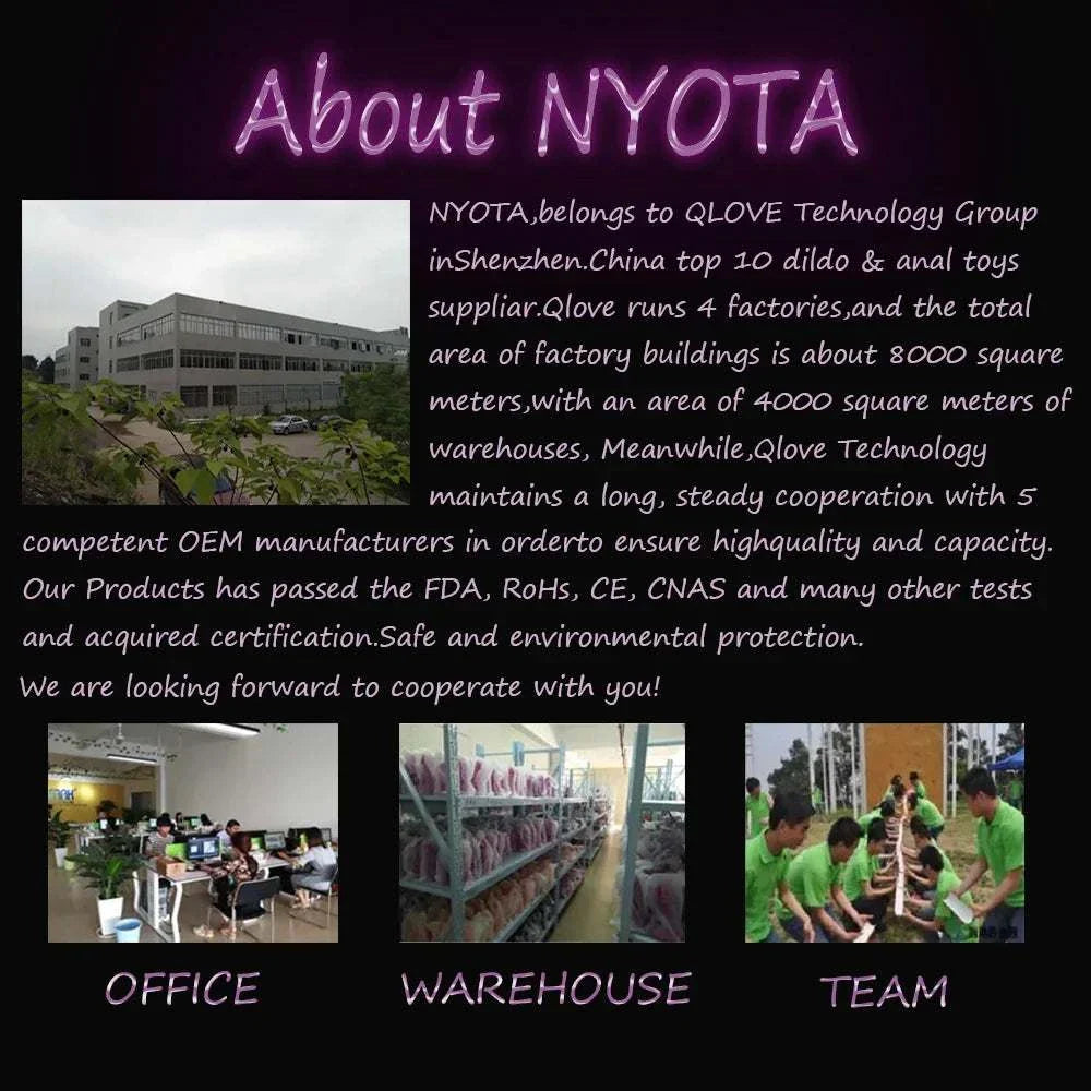 "About NYOTA, featuring office, warehouse, and team photos"