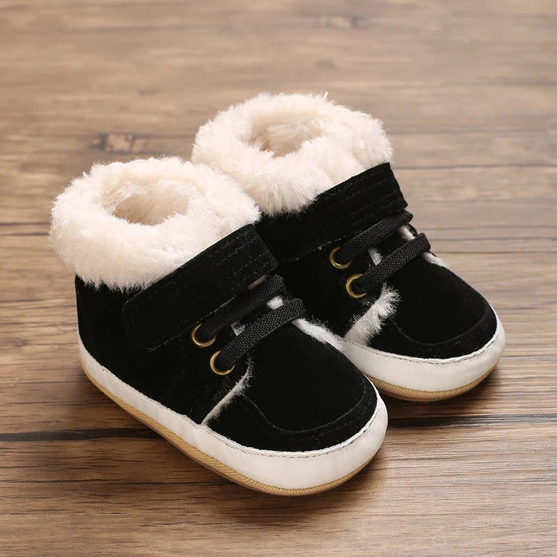 HAIZHIW 0-18M NEW Winter Baby Boys Girls High Tops Sneakers Rubber Anti-Slip Sole Fleece for Warmth Infant Newborn Shoes Good Vibrations