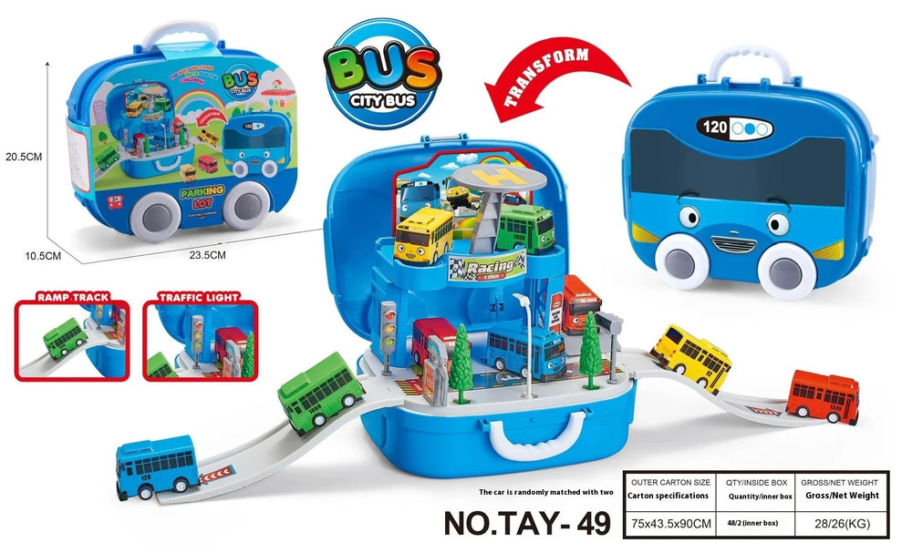Korean Tayo The Little Bus Slingshot & Pull-Back Car Diy Track Toy Set Tayo Cartoon Car Toy Collection Car Model Christmas Gifts Good Vibrations