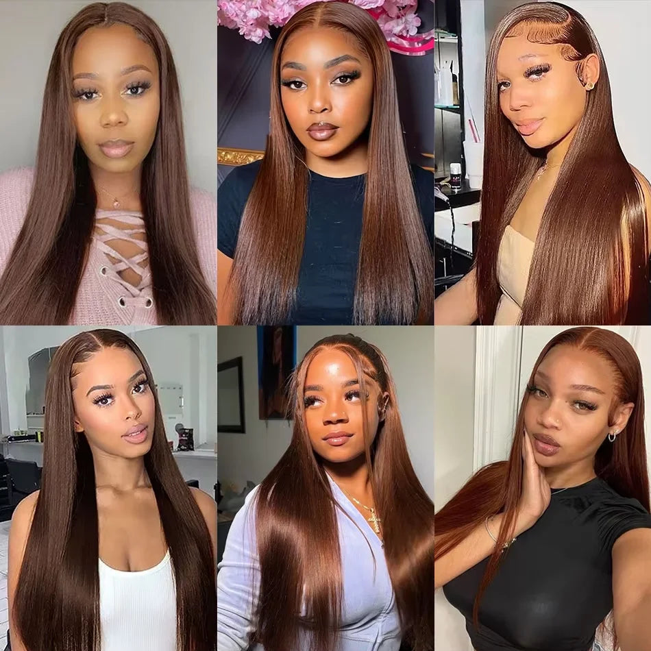 #4 Chocolate Brown Straight 13x6 HD Lace Frontal Wig 13x4 Lace Front 30 36 46 Inches Brazilian Human Hair Wigs For Black Women Good Vibrations
