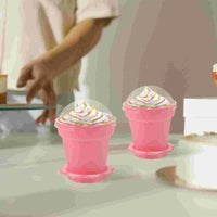 25 Sets Indoor Plant Pots Planter Cake Cups Pudding Serving Yogurt Plastic Dessert Flowerpot Shaped Pink Party Good Vibrations