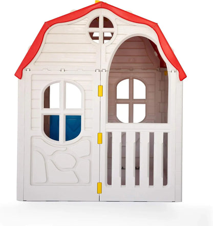 Classic Real Feel Cottage Compact Foldable Plastic Toddler Roomy Outdoor Playhouse for Children Ages 2 Years Old and Up, White Good Vibrations