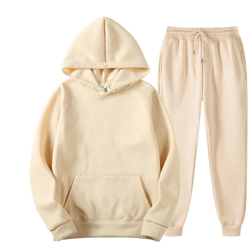 Men's Autumn and Winter New Solid Color Hoodie+pants Two-piece Set Fashionable Casual Sports Set Size S-3XL Men's Tracksuit Good Vibrations