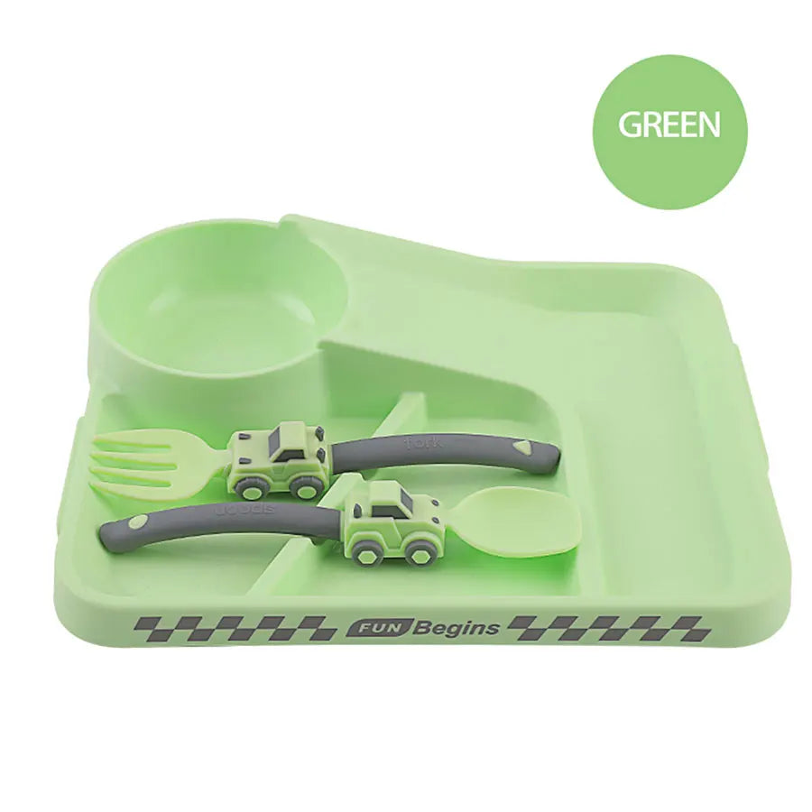 Children's Feeding Dish Set of Dishes for Baby Stuff Suction Cup Plate Aesthetic Tableware for Kids Plates Utensils Dinner Kit Good Vibrations