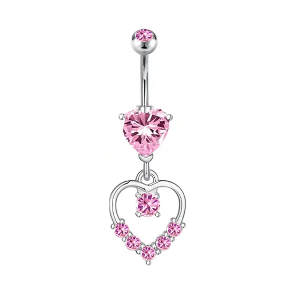 Fashion Pink Crystal Crown Belly Button Rings Stainless Steel Long Pendant Butterfly Heart Navel Piercing for Women Jewelry Good Vibrations Adult Super Store