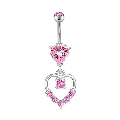 Fashion Pink Crystal Crown Belly Button Rings Stainless Steel Long Pendant Butterfly Heart Navel Piercing for Women Jewelry Good Vibrations Adult Super Store
