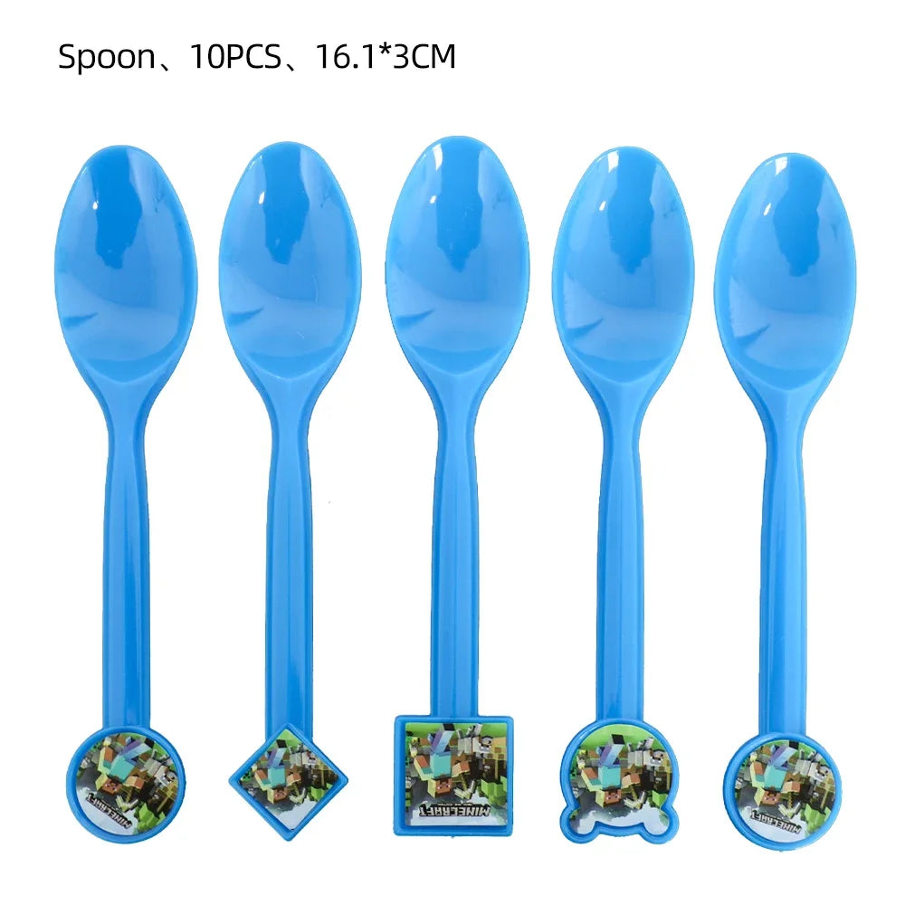 Mineres Craftings Party Decorations World Game Tableware Cup Plate Balloon Tablecloth Boys Birthday Party Supplies Kids Gift Good Vibrations