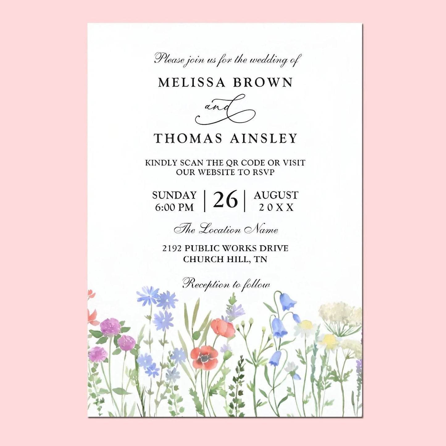 20pcs Country Wedding Invitation, Personalized Wedding Invitation Card, Wedding Invitations for Elegant Wildflowers Good Vibrations