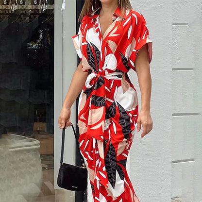 Elegant Dresses For Lady Vestidos 2026 Woman Dress Vestido Commuting Temperament Printed Irregular Leace-up Lapel Slim Contrast Good Vibrations