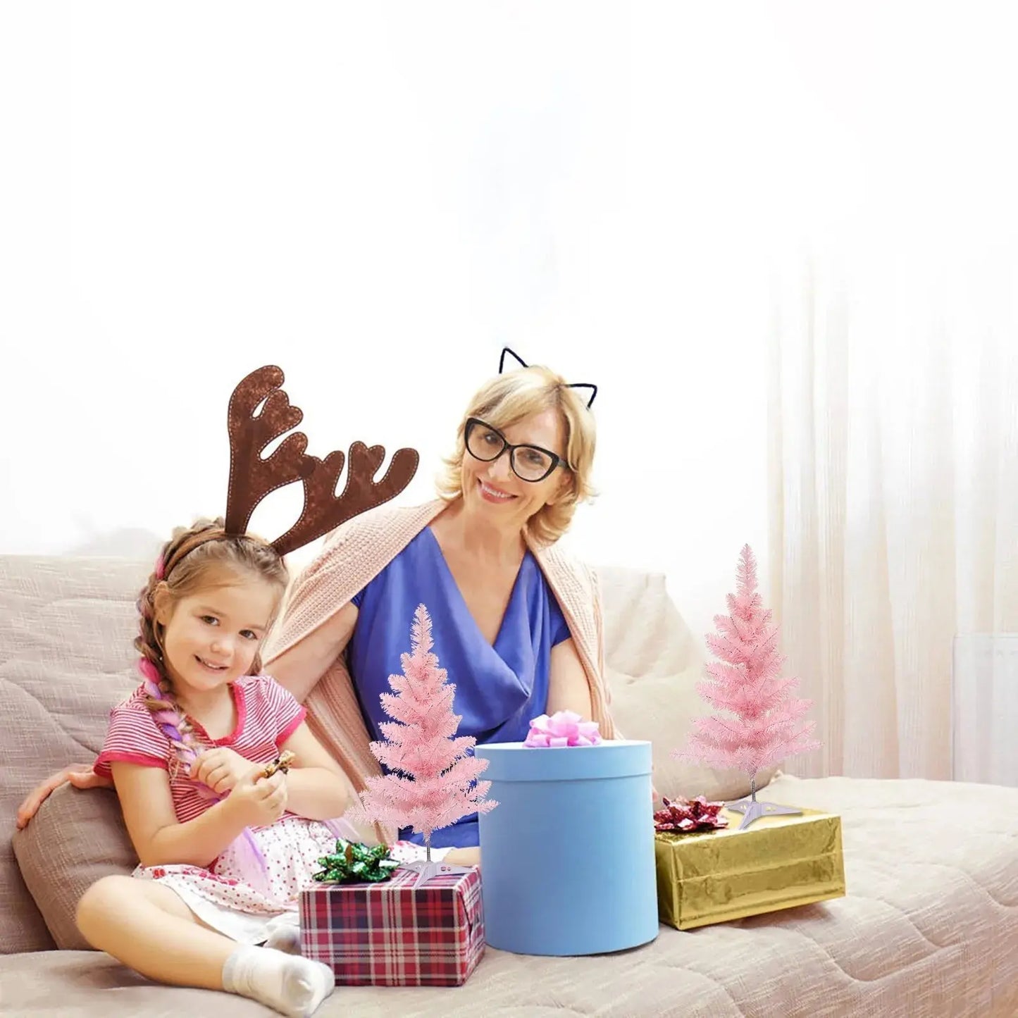 60CM Detachable Christmas Trees Artificial PVC Home Party Garden Decorative Pink Xmas Tree New Year Navidad Decorations Good Vibrations